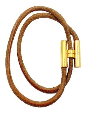 Authentic Hermes Gold Plated H Tournis Leather Bracelet (Unisex)